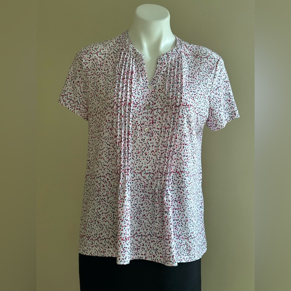 Crate&Barrel White Red Pinks Gray Mini PokaDots Metal Buttons Front Pleat SZ MP